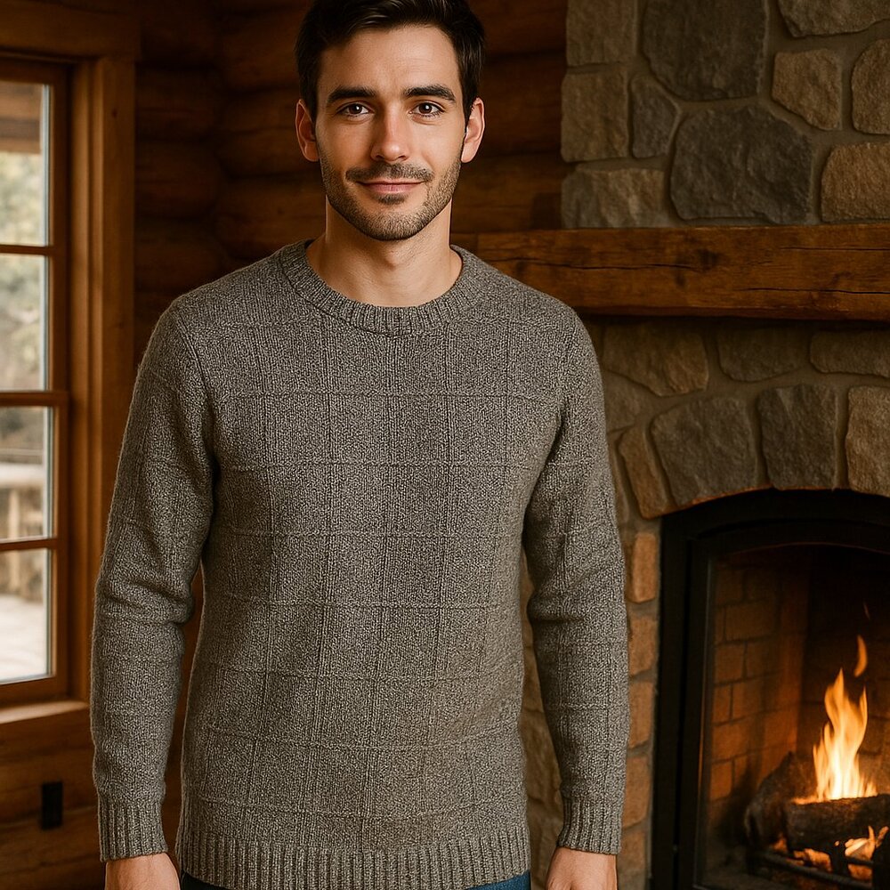 Lands' End Mens Vintage Gray Wool Cotton Knit Textured Pullover Sweater Size Med